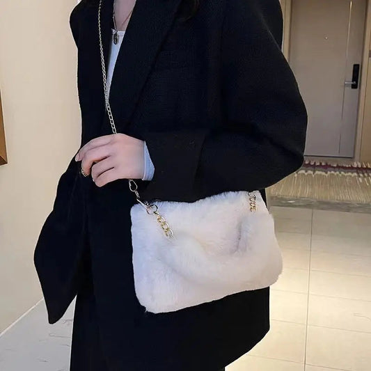 Winter Plshoph Fluffy Small Square Crossbody Handbag