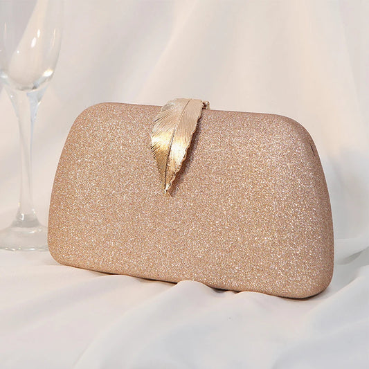 Women Leaf Design Clutch Bag Bling Chain Purse