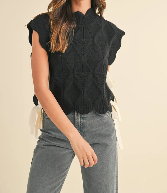 Solid Color Scalloped Trim Warm Sweater