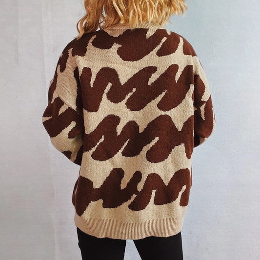 Wave Stripe Print Crew Neck Warm Sweater