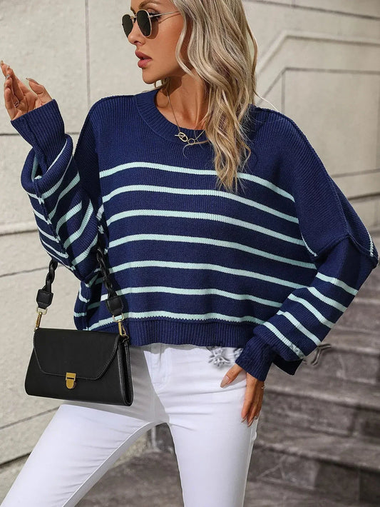 Loose Striped Crochet Sweet Sweater