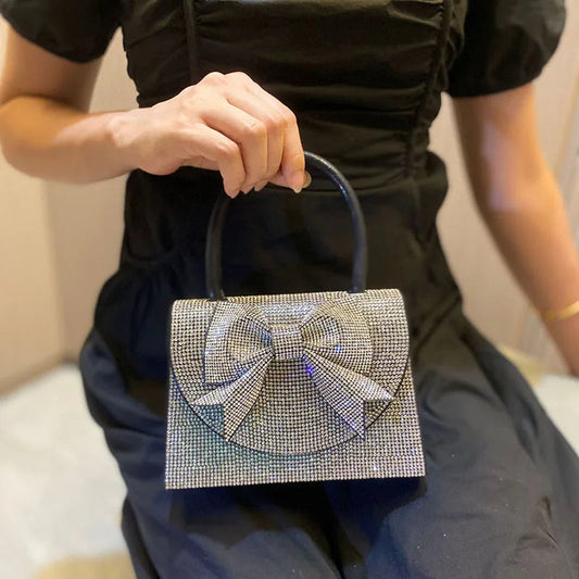 Luxury Bowknot Diamonds Metal Small Clutch Party Bag
