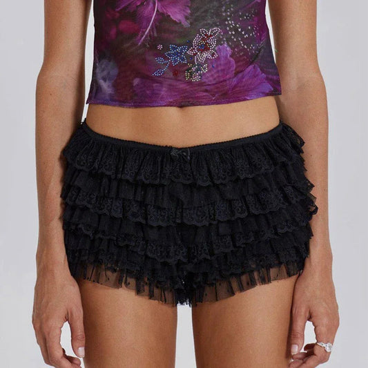 Mesh Lace Bowknot Booty Short