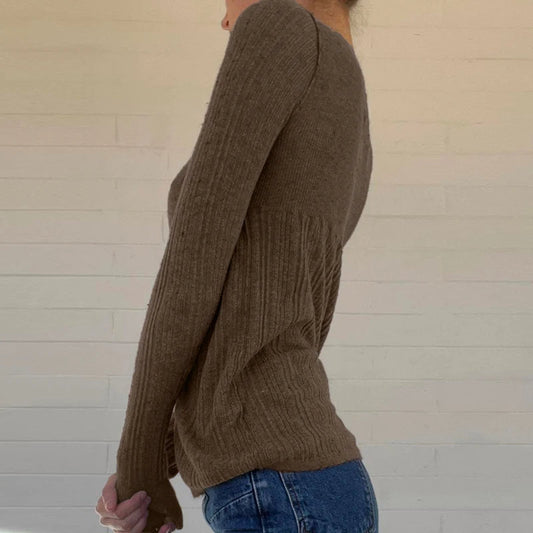 Ribbed Knit Slim Fit Button Front Long Sleeve Sweater Women