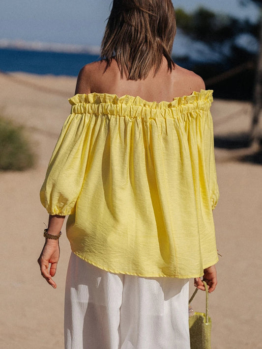 Ruffled Off-Shoulder Solid Fashion Bloshope