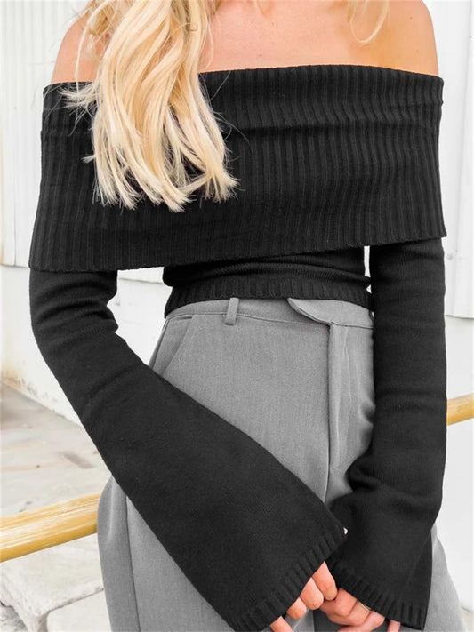 Sexy Slim Crop Off Shoulder Sweater