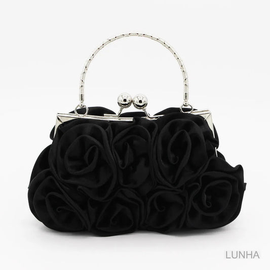 Silk Rose Flower Frame Dinner Clutch Bag