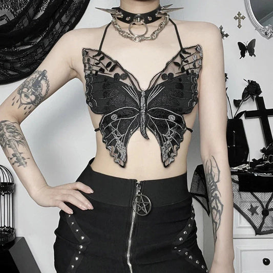 Strappy Bound Lace Butterfly Crop Top