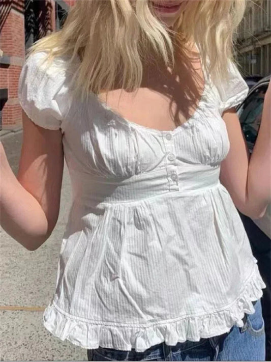 Summer Puff Short Sleeve Square Neck Bloshope