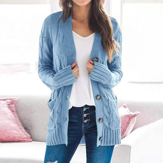 Solid Cable Knit Loose Button Down Cardigan