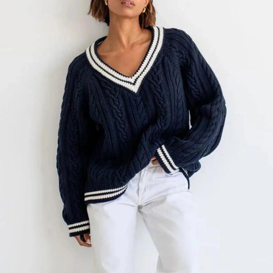 Cable Knit Loose Contrast Trim Streetwear Sweater