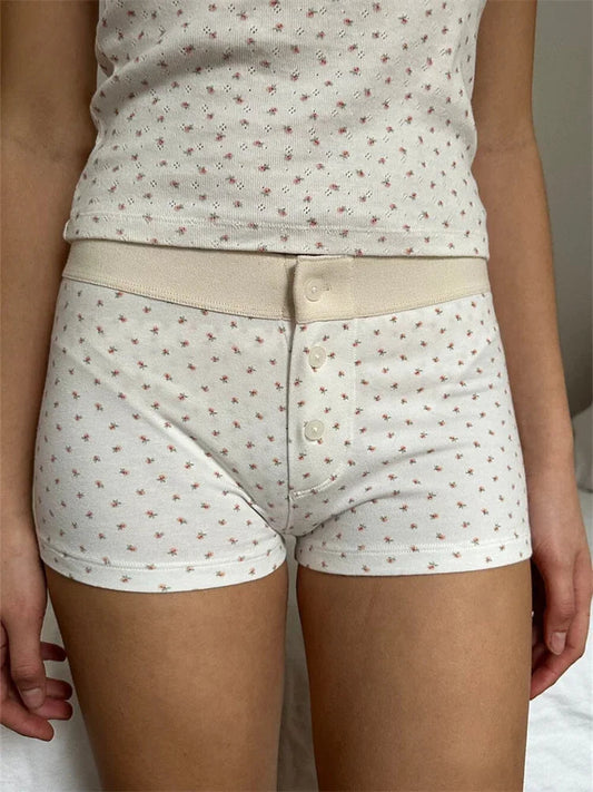 Solid Heart Print Elastic Short
