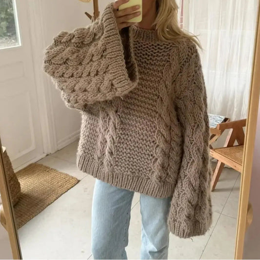 Crewneck Flared Sleeve Fuzzy Sweater