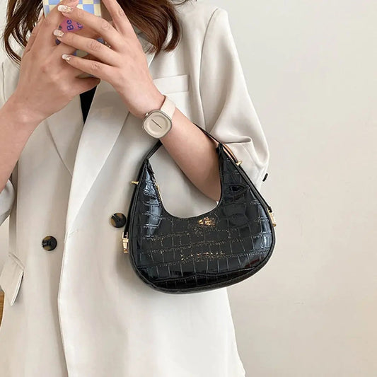 Crocodile Grain Simple PU Leather Shoulder Handbag