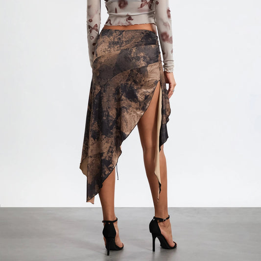 High Split Vintage Print Skirt