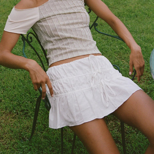 Ruched Tie-Up Front A-Line Skirt