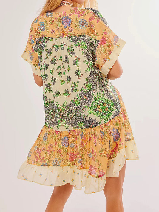 Summer Bohemian Babydoll Floral Print V-Neck Dress