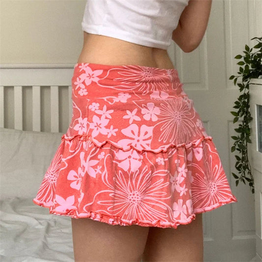 Y2K Floral Frill Trim Skirt