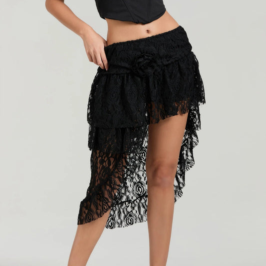 Asymmetric Ruffled Hem Skirt