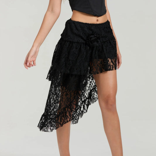 Asymmetric Ruffled Hem Skirt