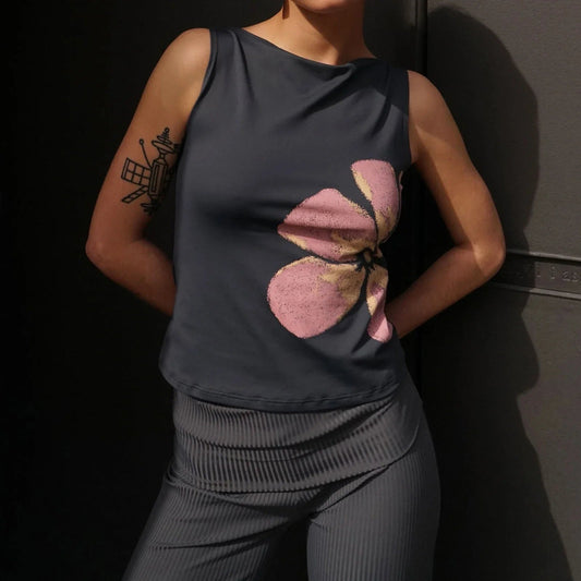 Aesthetic Y2K Floral Print Crewneck Sleeveless Graphic Crop