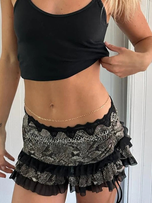 Leopard Drawstring Retro Skirt