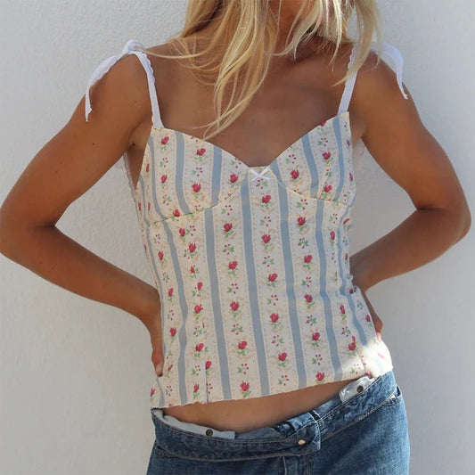 Floral Tie-Up Backless Crop Top