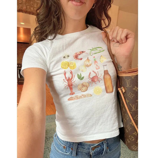 Cray Printed Gothic Crop Top T-shirt