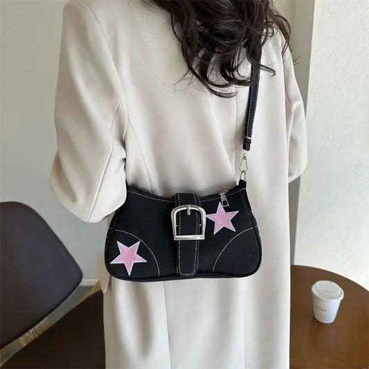 Stars Pattern Canvas Underarm Shoulder Bag