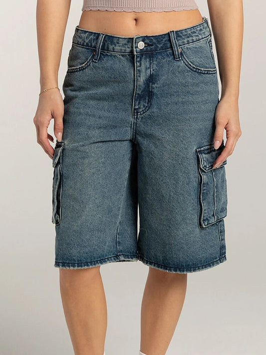 Loose Cargo Wide-Leg Denim Short