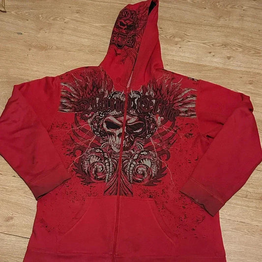 Dark Skull Print Zip Hoodie