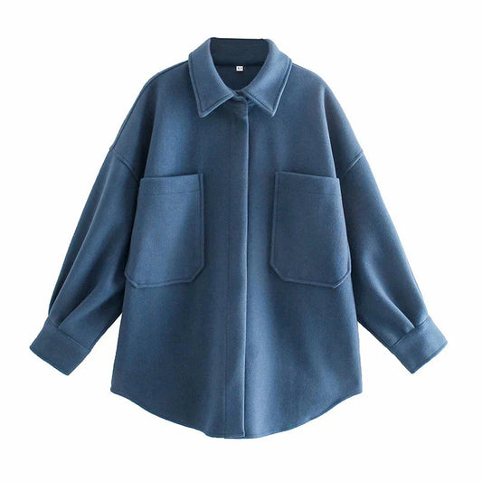 Casual Camel Woolen Loose Pocket Overcoat