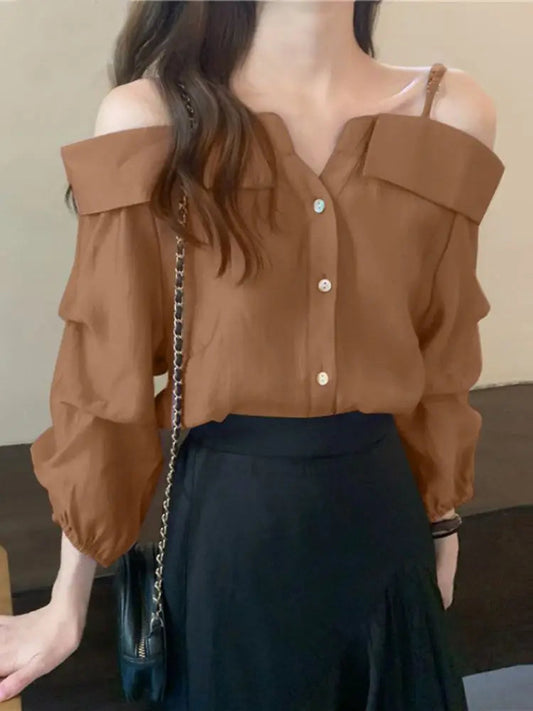 Sexy Off Shoulder Pleated Solid Bloshope