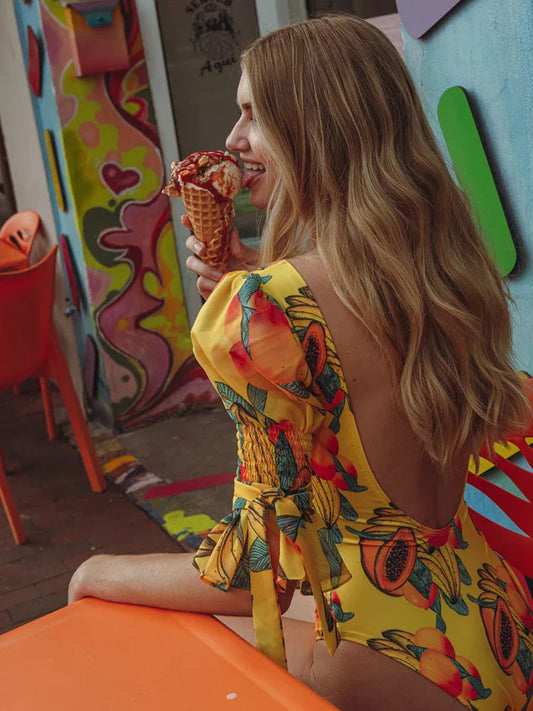 Half Sleeve Monokini Cut-out Swimsuit One Piece