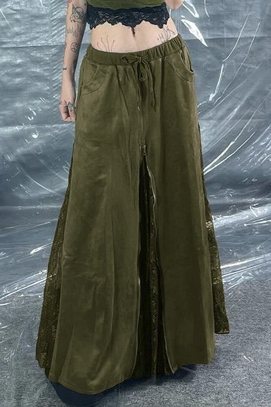 Lace and Zipper Detail High-Waist Maxi Skirt