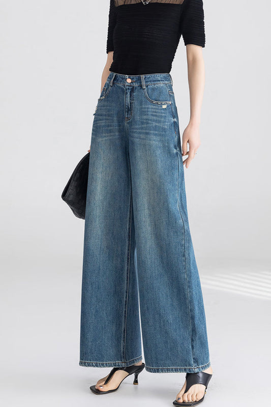 High Waist Wide Leg Cotton Jeans