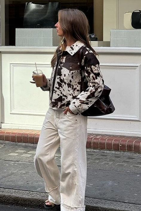 Casual Printed Shirt Collar Coat