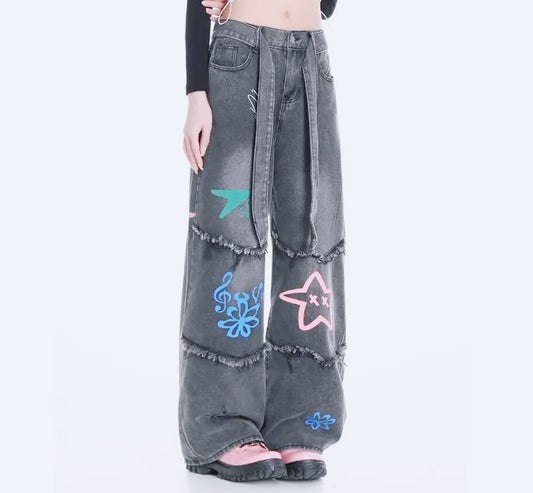 Tall Waist Dark Tassels Denim Pant