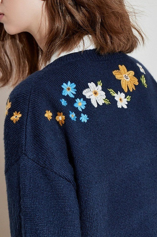 Vintage Floral Embroidered Knit Bloshope