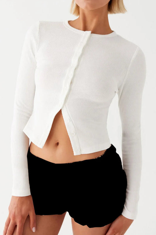 Knit Ribbed Button Front Crop Cardigan