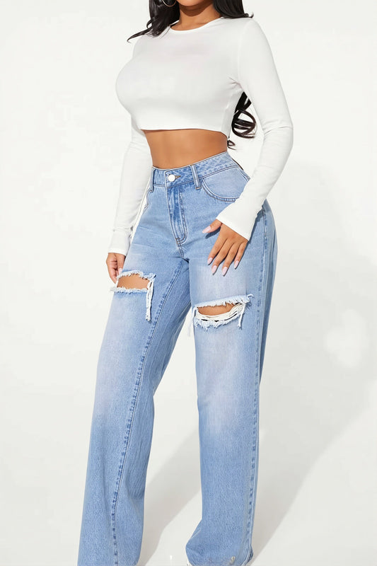 Distressed Straight Leg Jeans