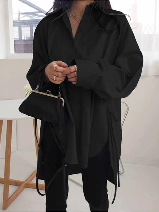 Asymmetrical Lace-Up Button Lapel Bloshope