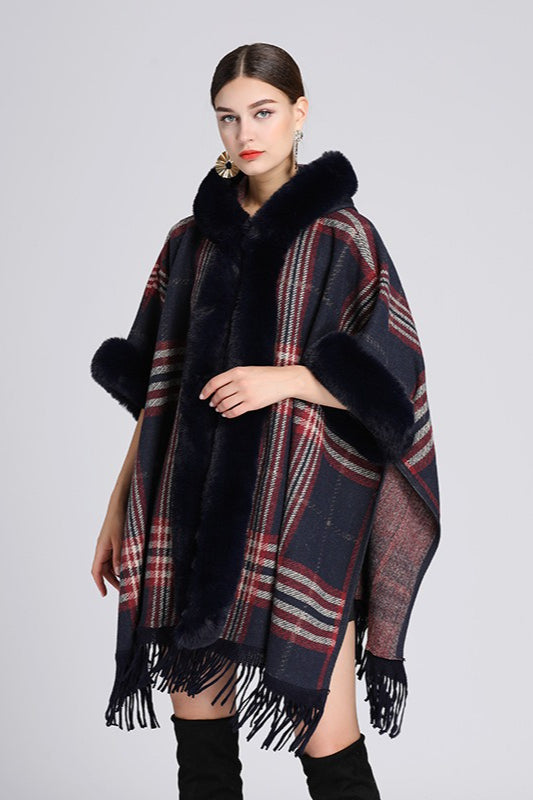 Plshop Size Hooded Wool Cape Coat