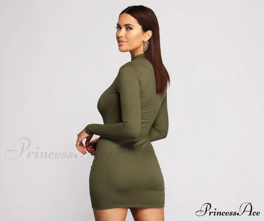 All About Knit Charming Mock Neck Mini Dress Casual Dresses