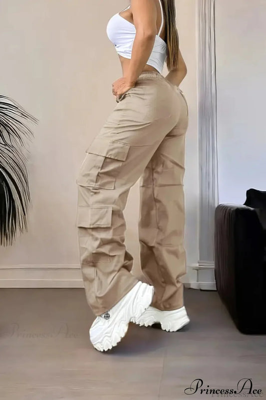 Apricot Loose Straight Cargo Pants