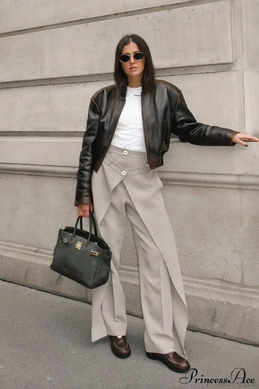 Asymmetrical High Waist Wide Leg Tailored Pants