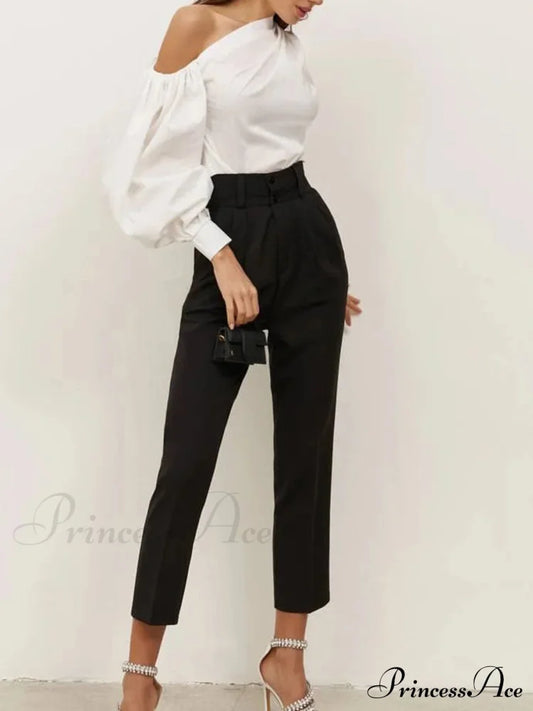 Asymmetrical Off Graceful Shoulder Blouse Blouses