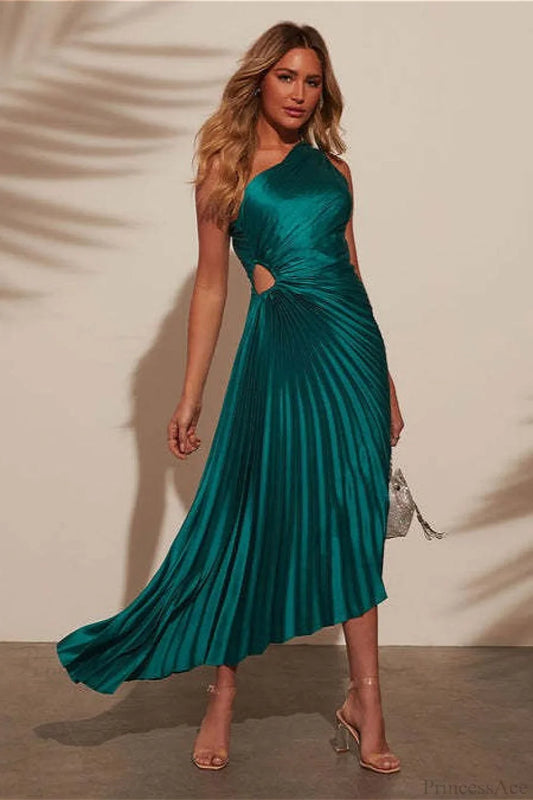 Asymmetrical One-Shoulder Ruched Satin Evening Dress