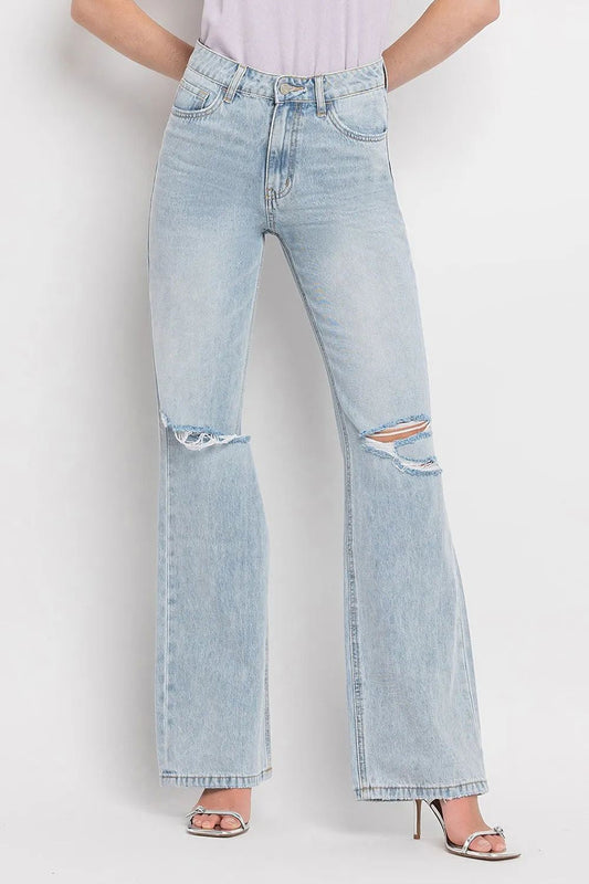 High Waist Ripped Cotton Straight Jean