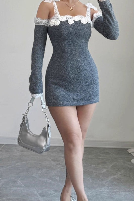 Lace Trim Off Shoulder Sweater Dress